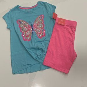 NWT Isaac Mizrahi 2pc Sequin Glitter Butterfly Top with Pink Bike Shorts (7/8)